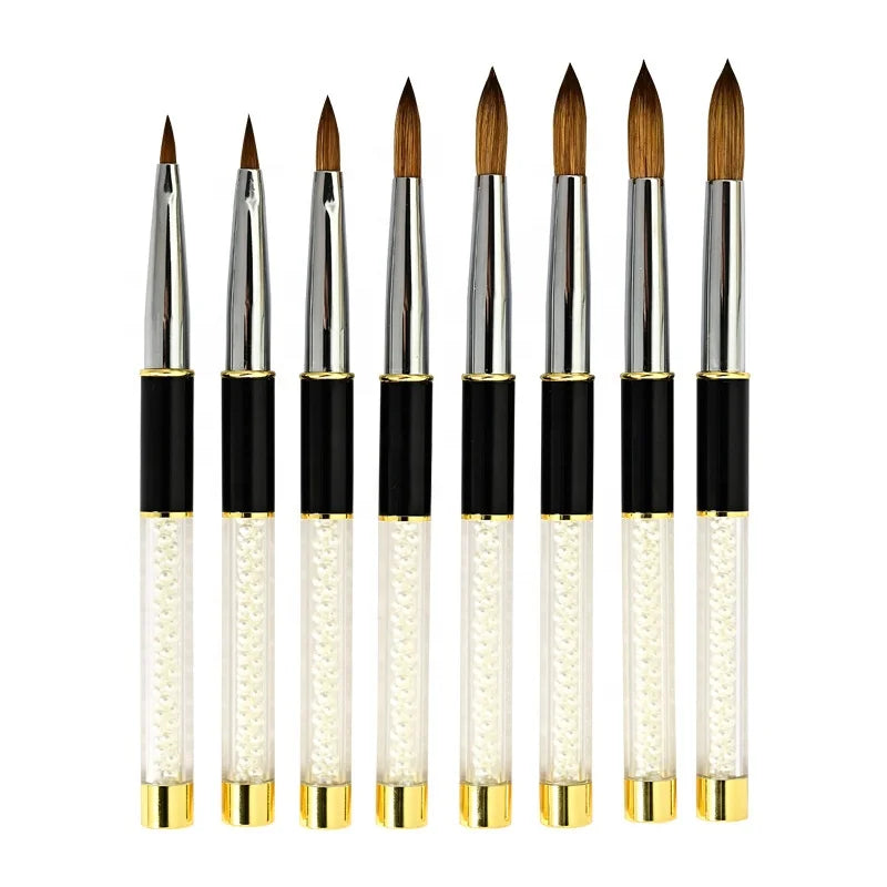 Kemeisi Custom Logo Metal Handle Kolinsky Hair Nail Brushes Silver Ferrule Easy Apply Sizes #2-#16