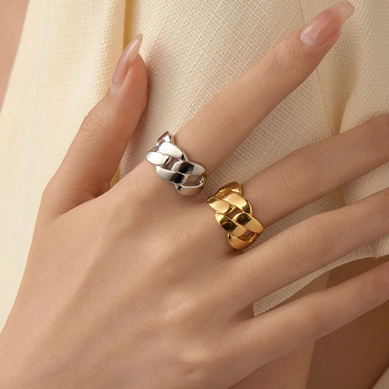 Fine Jewelry 925 Sterling Silver Cuban Chain Hip Hop Punk Jewellery Band Ring Women