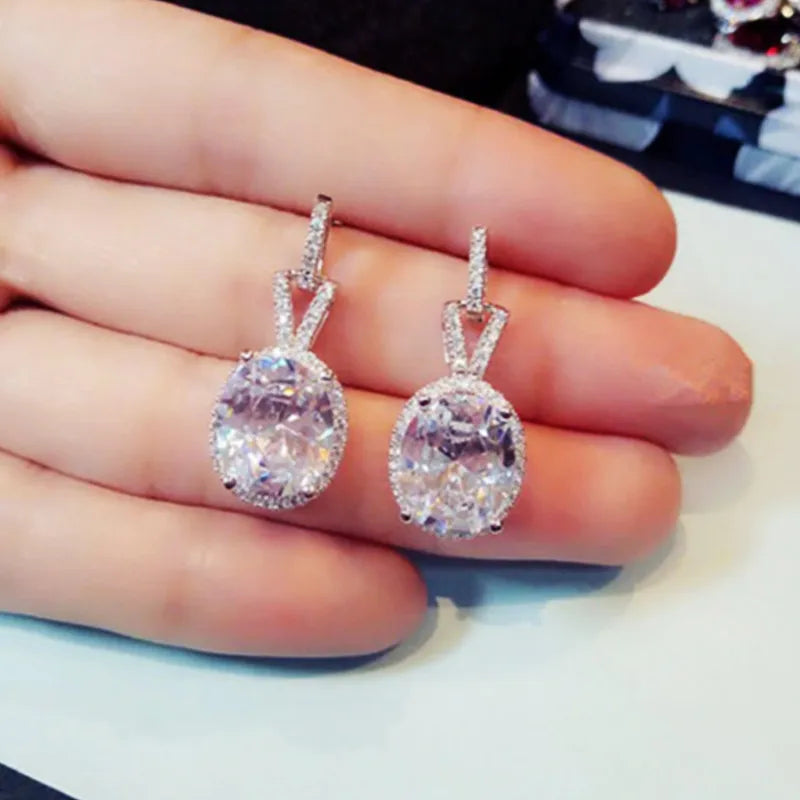 CAOSHI Fashionable Women Drop Earring for Women Gorgeous Oval Zircon Pendant Jewelry Silver Plated Wedding Dangle Earring