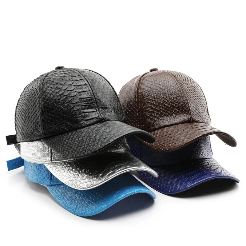 Fashion Mens Crocodile Pattern Baseball Cap PU Leather Hats for Women Adjustable Outdoor Sports Hats Solid Low Profile Dad Hat