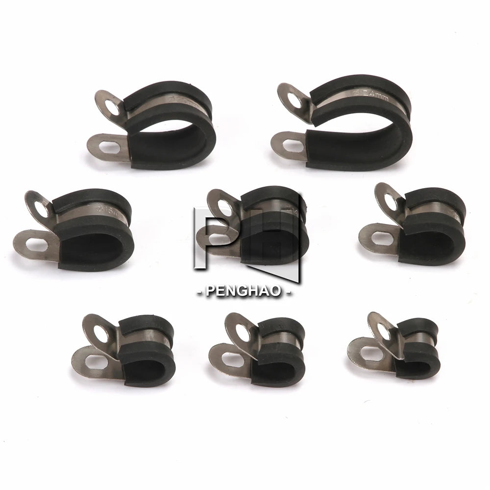 Stainless Steel Black Rubber Lined Retaining Hose P Clips Clamp Hose and Cable P Clamp 6mm 8mm 10mm 12mm 14mm 16mm 20mm 24mm