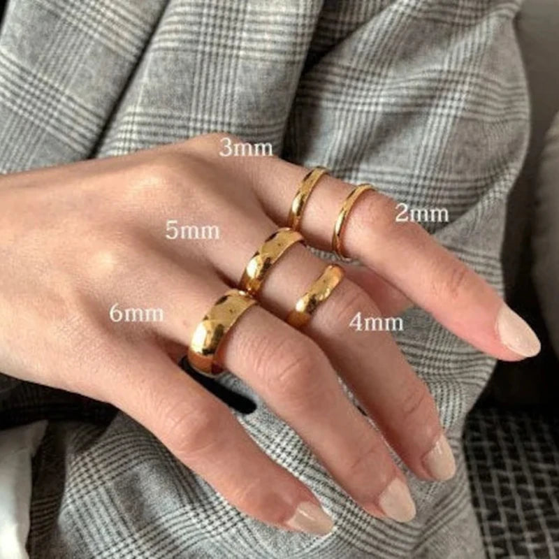 High Quality Minimalist Very Fine Rings 2mm 4mm 6mm Blank Gold Ring Stainless Steel Trendy Simple Gold Plated Jewelry