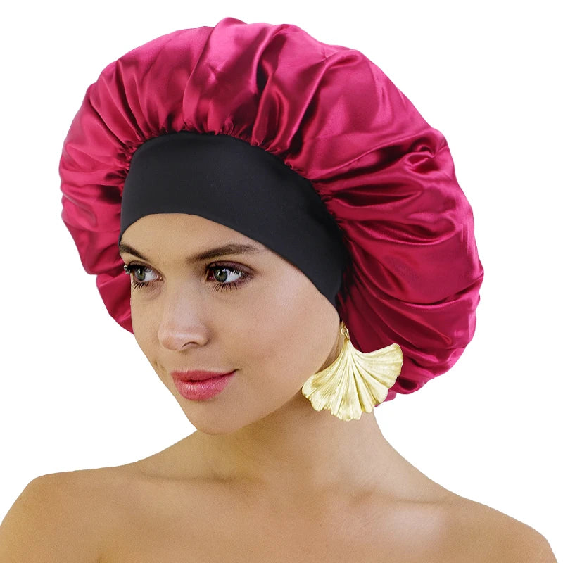 Wholesale Custom Logo Hair Accessories Turbans Night Cap Wide Band Beauty Satin Salon Cap Extra Large Luxury Bonnet for Women