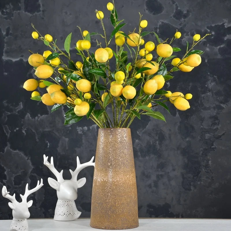 M230 Faux Yellow Lemon Artificial Fruit Plant Plastic Simulation Silk Artificial Lemon Branches for Party Home Table Centerpiece