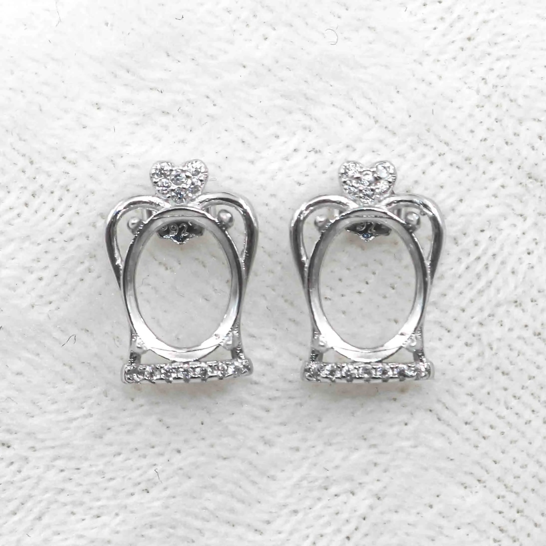 Sterling Silver 8*10mm Semi Mount Stud Earrings Empty Support Blank Claws Setting S925 Base Without Center Stone for DIY Inlay