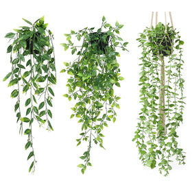 Artificial Plastic Hanging Plants Greenery Eucalyptus Vine in Pot for Indoor/Outdoor Wall Decor