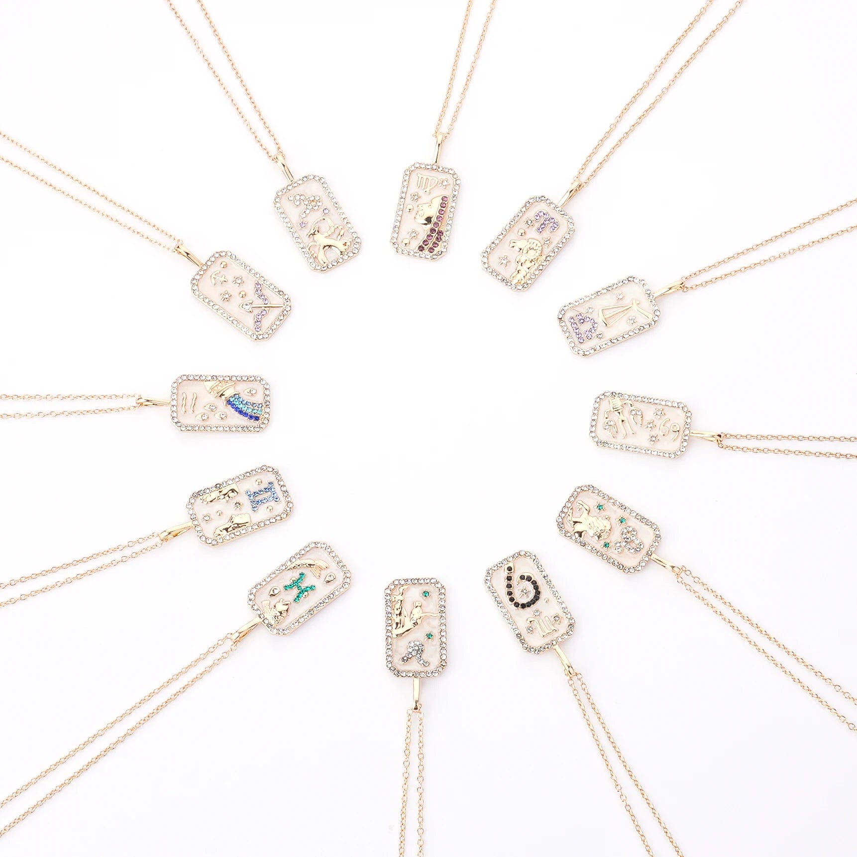 Fashion Stainless Steel 2025 Crystal Zircon Tarot Card Gold Filled Zodiac Jewelry Wholesale Zodiac 18K Necklaces for Women