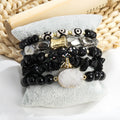 New Fashionable Bohemian Vacation Style Natural Stone Glass Beaded Elastic Bracelet White Sprout 5pcs Stack Bracelet Set