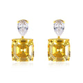 Fashion Fine Jewelry Luxury Earrings 925 Sterling Silver 18k Gold Full Diamond Cubic Zirconia Yellow square Stud Earrings
