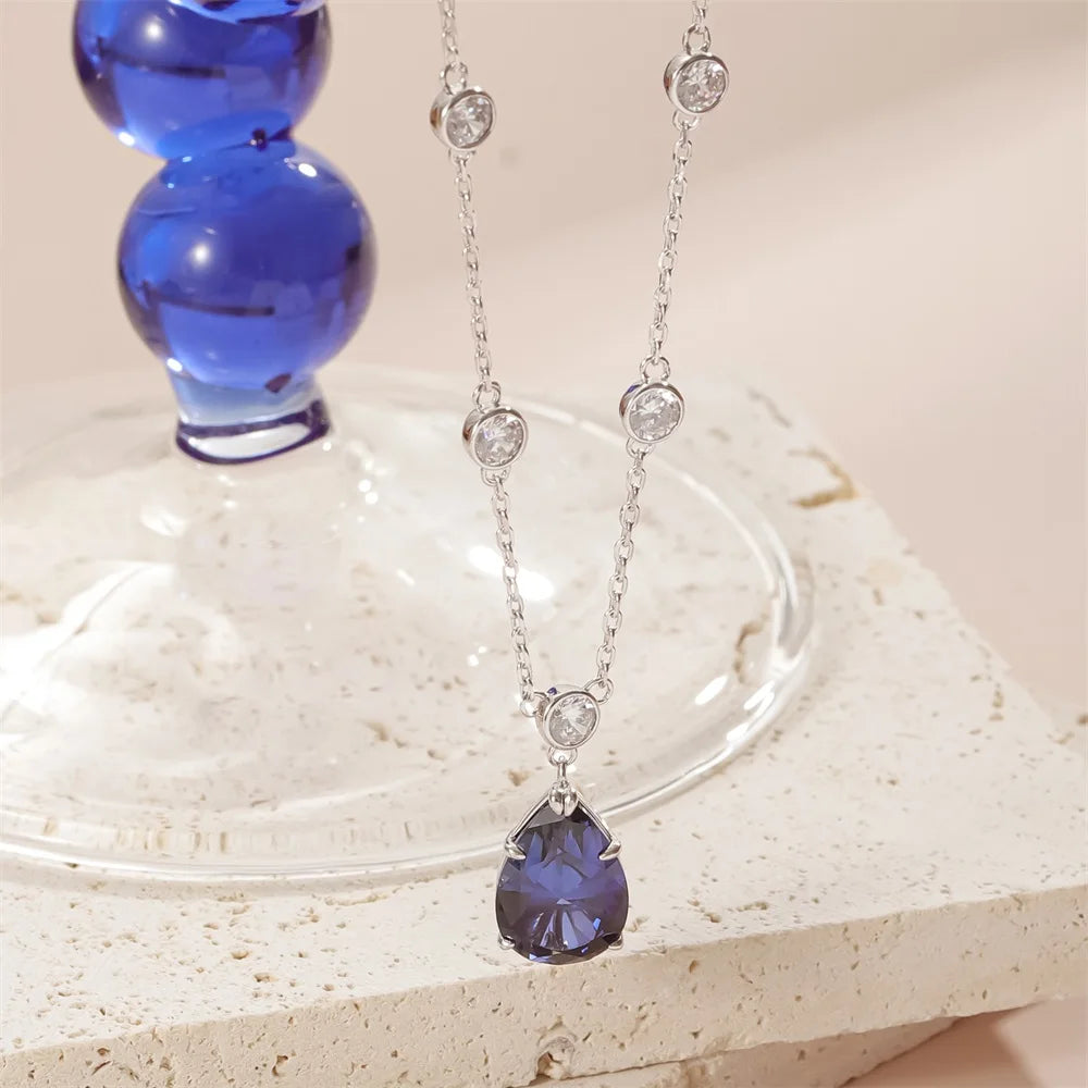 Abiding Delicate 925 Sterling Silver Bubble Bead Decoration Lab Grown Sapphire Charm Pendant Necklace Link