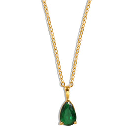 Waterproof Jewelry Drop Necklace 18K Gold Plated Stainless Steel Emerald Green Natural Stone Pendant Necklace Jewelry