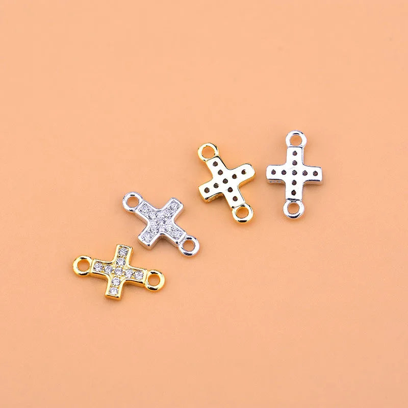 New Style 925 Sterling Silver Gold Vermeil Zircon Cross Connector Bracelet Making Pendant