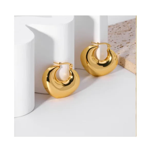 Aretes Acero Inoxidable Por Mayor Fashion Jewelry Gold Plated Stainless Steel Chunky Hollow Heart Hoop Earrings for Women