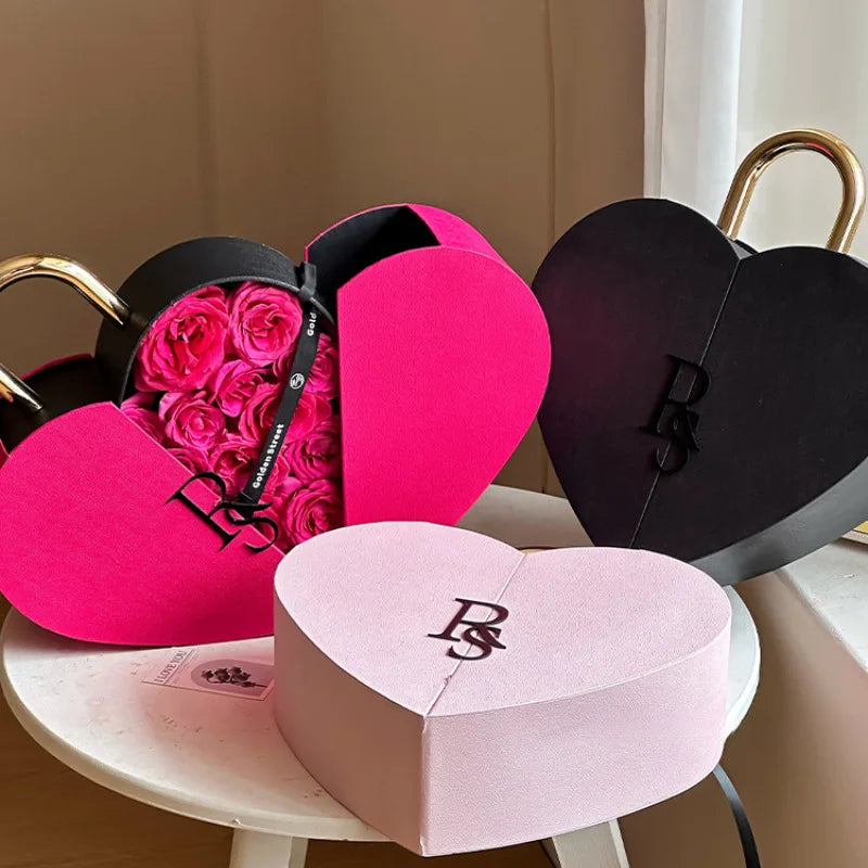 TC Big Size Lock Heart Gift Box Luxury PVC Waterproof Packing Box Valentine's Mother's Day Birthday Chocolate Flower Box