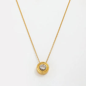 Fenny 18K Gold Plated Tarnish Free Classic Fashion Simple Round Zirconia Pendant Stainless Steel Necklace Jewelry for Wo