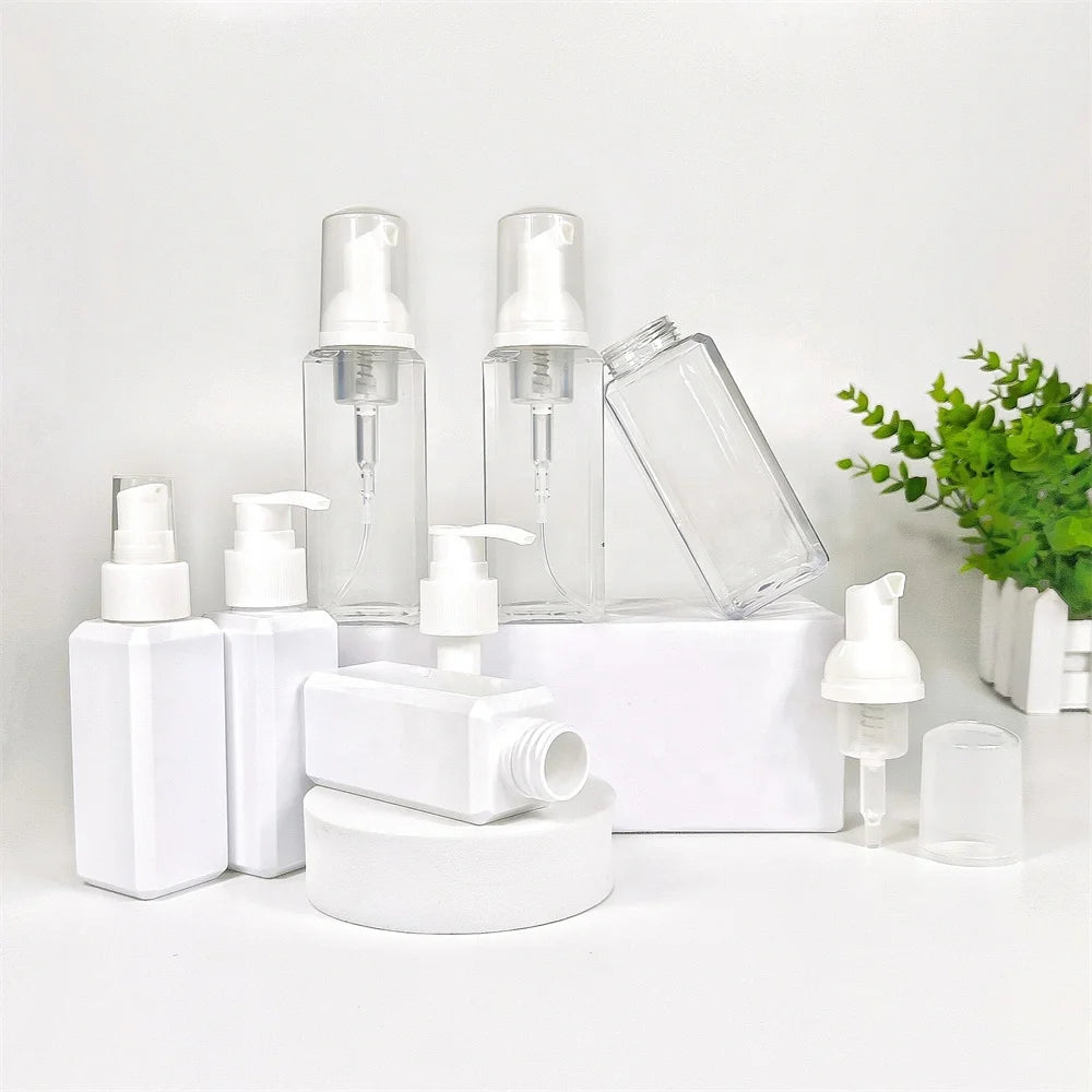 Luxurious 100ml/150ml Square PET Body Lotion Bottles with Pump Sprayer for Skin Care Serum Cream & Shampoo Use