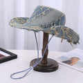 Wholesale New Wide Brim Western Cowboy Hat for Man Woman Washed Denim Outback Hats Factory Custom Cowboy Hat