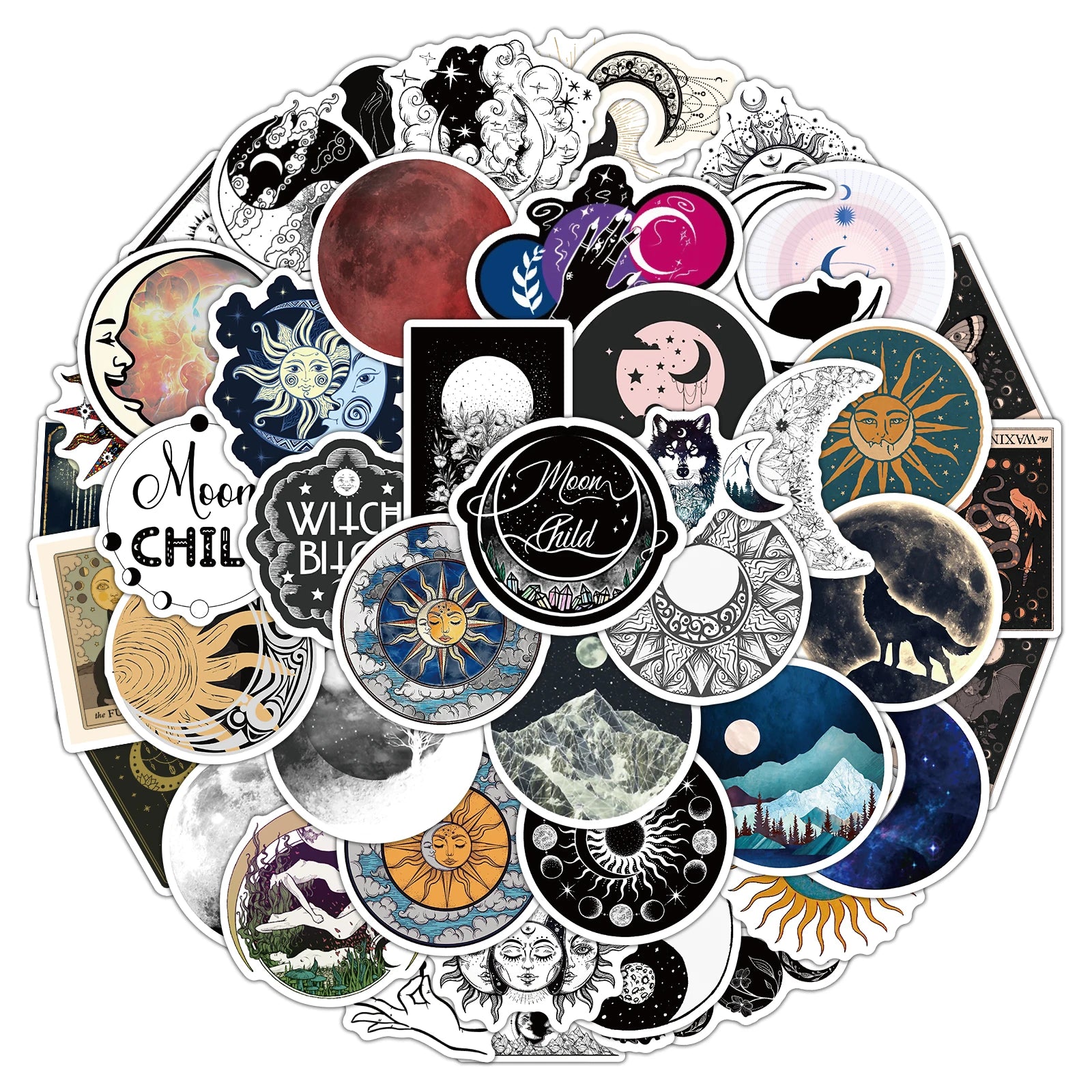 50pcs Moon Series Graffiti  Stickers Packs for Motorcycle Suitcase Guitar Notebook Wholesale Pvc