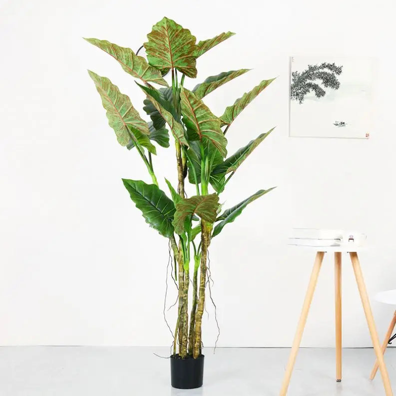 Factory Direct Sale Green Taro Leaf Artificial Potted Plant Tree with PE Material Customizable Size for Indoor Decoration