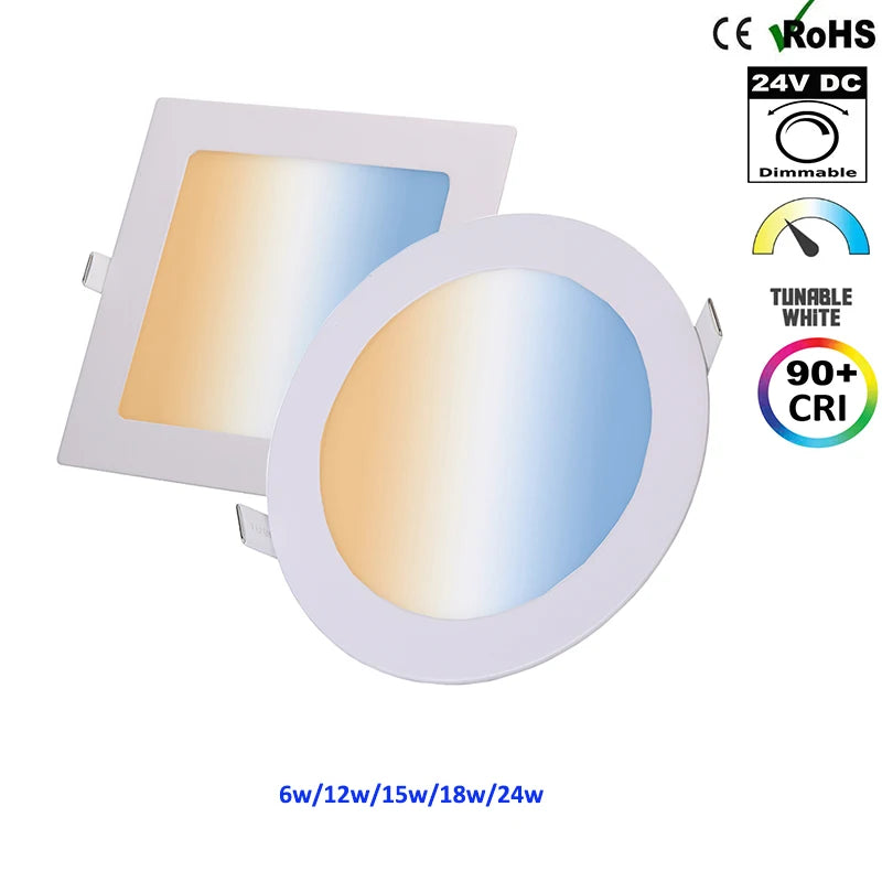 Benory 24V 6W 12W 18w 24W Flat Led Panel Light 2000k 6000k CCT Dimming DALI PWM DMX Control4 Casambi KNX Loxone Smart Control