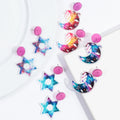 Yiwu Wholesale Eid Jewelry Accessories Muslim Holiday Mysterious Starry Moon Dazzling Hollow Geometric Acrylic Ramadan Earrings