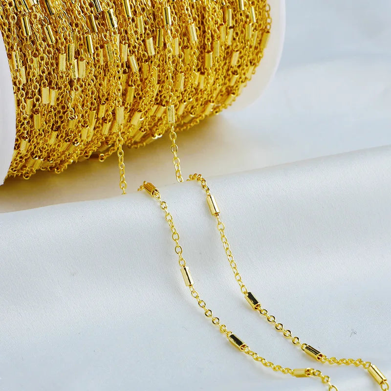 Factory Wholesale 14k Gold Plated Unfinished Tube Bar Cable Link Chain for Jewelry Making