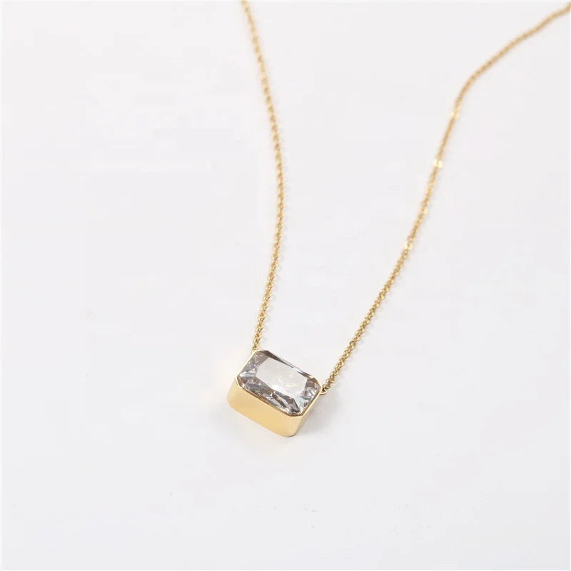 Women Jewelry One Big Stone Diamond Stainless Steel Pendant Necklace