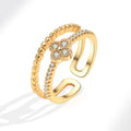 Luxury Diamond 18K Gold Plated Double Layers Rings for Women Girls Flowers Wedding Adjustable Finger Ring Jewelry
