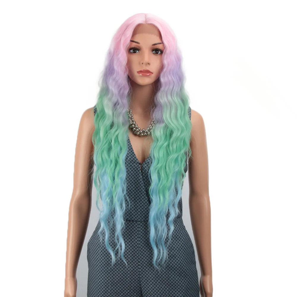 Heat Resistant Synthetic Lace Front Wig for Black Women Ombre Gold Water Wave T Lace Synthetic Hair Wig With Highlights