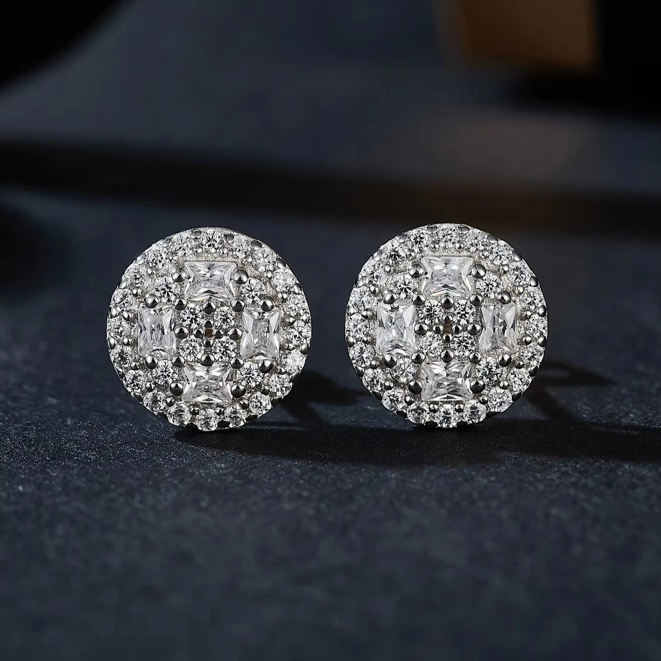 Luxury Jewelry Earrings Round Baguette Cut  Iced Out Moissanite Diamond 925 Sterling Silver Moissanite Earring