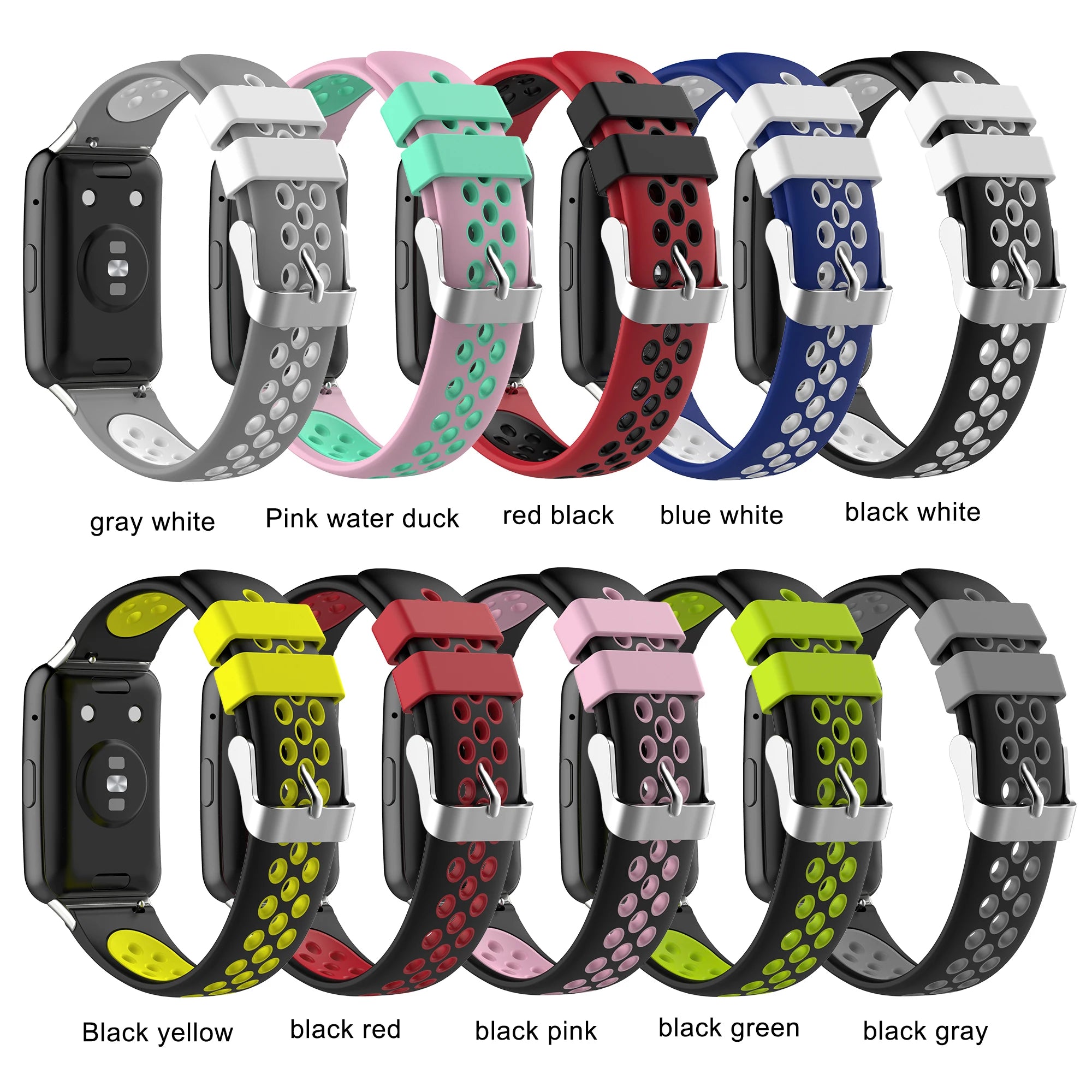 Forwelleny Buckle-style Two-tone Sports Strap Silicone Rubber Smart Watch Belt Bands for Huawei Watch FIT