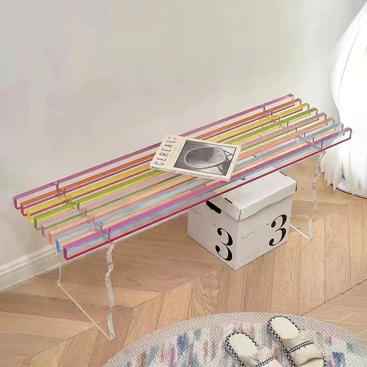 Rainbow Acrylic Long Stool Easy-to-Carry Clear Children's Chair for Home Office Living Room Bedroom Apartment Dining Hotel