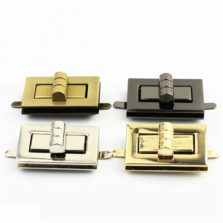 Women's Square-shaped Leather Purse with Zinc Alloy Twist Turn Locks Closure Bag Metal Luggage Locks and Handbag Accessories