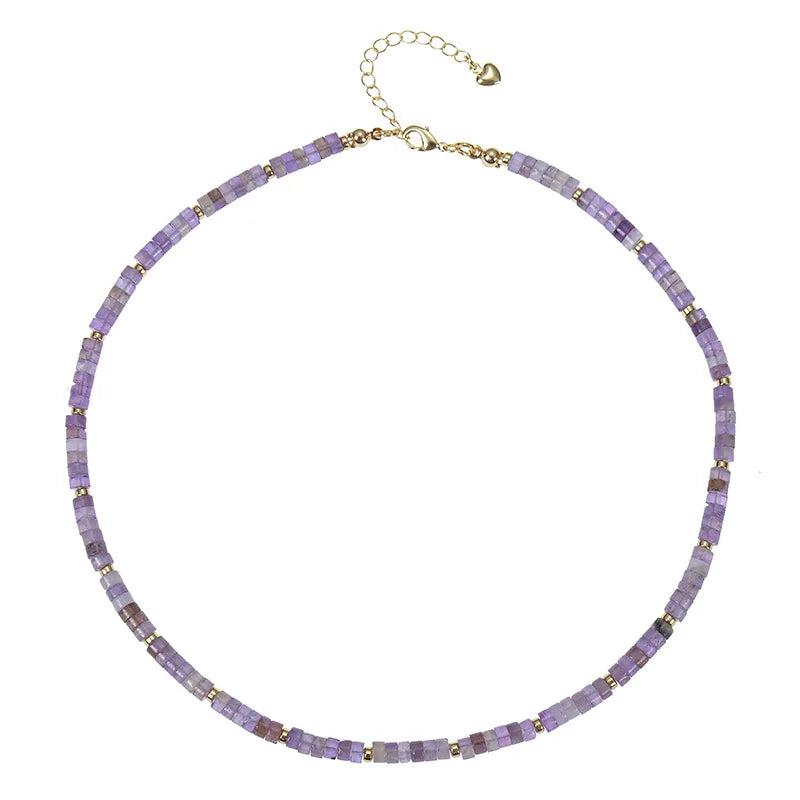 Wholesale Amethyst Turquoise Beach Jewelry Bohemian Style Ladies Natural Stone Beaded Clavicle Chain Stainless Steel Necklace