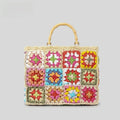 Women's Casual Tote Handmade Paper Straw Woven Handbag Bamboo Handle Eco Friendly Polyester Soft Durable Spring Summer Vacation