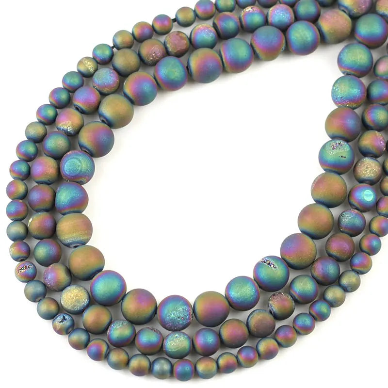 Wholesale Round 6/8/10mm Matte Blue Metallic Coated Druzy Agates Stone Beads for Jewelry Making DIY