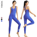 New Clothing Sports Jump Suit One Piece Workout Yoga Elastic Full Length Pants Sleeveless Crossed Back Rompers Jumpsuits