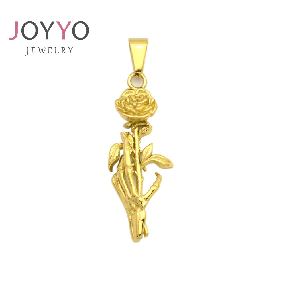 Punk Style Gold Plated Stainless Steel Rose Flower Pendant Necklace Chain for Men Unisex