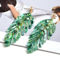 Fashion Jewelry Big Fan Statement Acrylic Drop Earrings Multi Layer Acetate Leaves Pearl Drop Earrings for Women