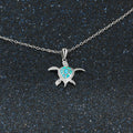 Women's Cute Turtle Shape Opal Pendant Necklace with Water-wave Chain Rhodium Plated 925 Silver for Religious Ceremonies