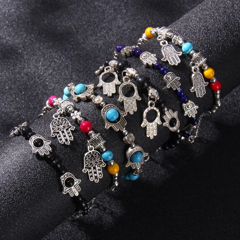 Fashion Colorful Beaded Bracelet Devil Hand Pendant Bangles Friendship Bracelets Devil Blue Eye Jewelry Bracelets for Women