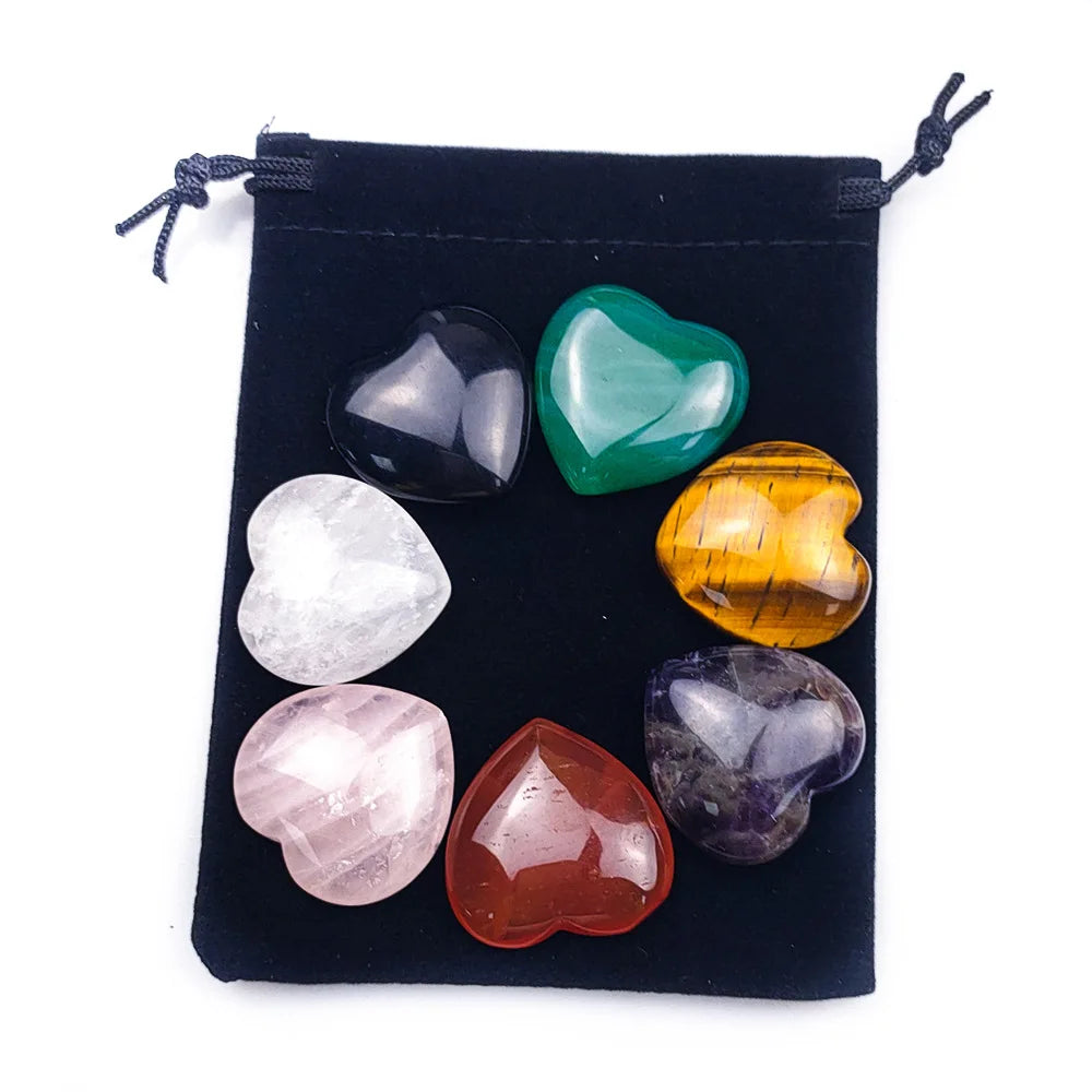 For Yoga Energy Meditation Decoration 7 Chakra Heart Shaped Stones Sets Tumbled Heart Crystal Natural Love Crafts Gemstone