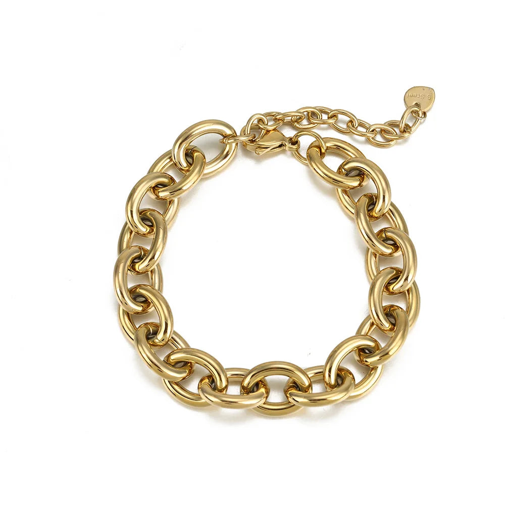 MICCI Wholesale Custom Geometric Chunky Oval O Link Chain Bracelet Gold Plated Stainless Steel Fashion Jewelry Trendy Style