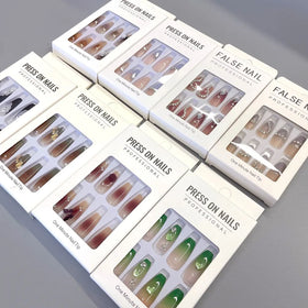 New Arrived Luxury Designed Reusable False Nails Short Custom Acrylic Press on Nails Artificial Nails With Glue for Woman