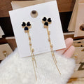 Rinhoo Long Tassel Clover Drop Earrings for Women Gold Color Metal Rhinestone Hanging Earrings Summer Ear Line Jewelry Girls