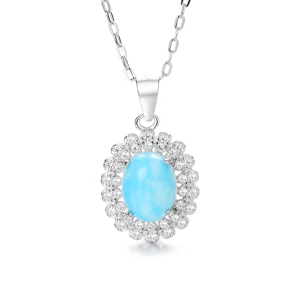 2025 Trendy Fine Jewelry 925 Silver Blue Zircon Stone Pendant Necklace for Women Flower Pendant Necklace for Ladies Gifts