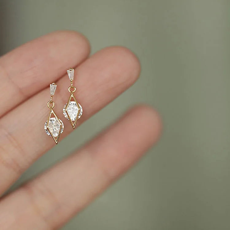 14K Gold Plating Pure 925 Sterling Silver Prismatic Simple Shiny Zirconia Drop Stud Earrings for Women Girls Jewelry