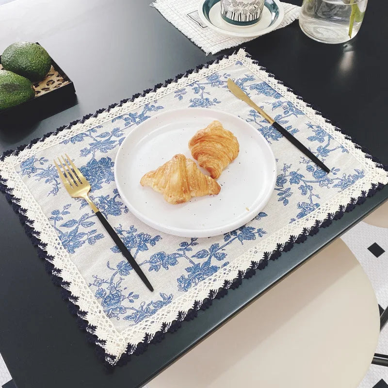 30*40cm Flower Cotton and Linen Placemats Rural Style French Coffee Table Mat Napkin