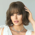 Short Wavy Brown Wig With Bangsbrown Bob Wigs for Women Wavy Bob Wig With Bangs Synthetic 12in Natural Brown Wigs