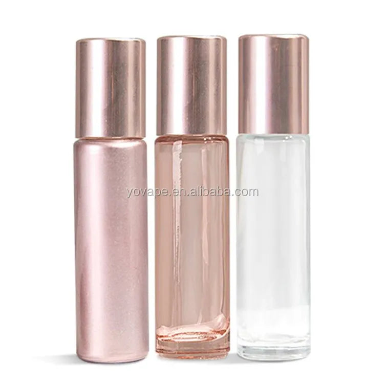 Premium Travel Thick Vials Metal Roller Ball 3ml 5ml 10ml Massage Body Oil Perfume Toner pink Roll on Glass Bottle Rose Gold Cap MegaBDM